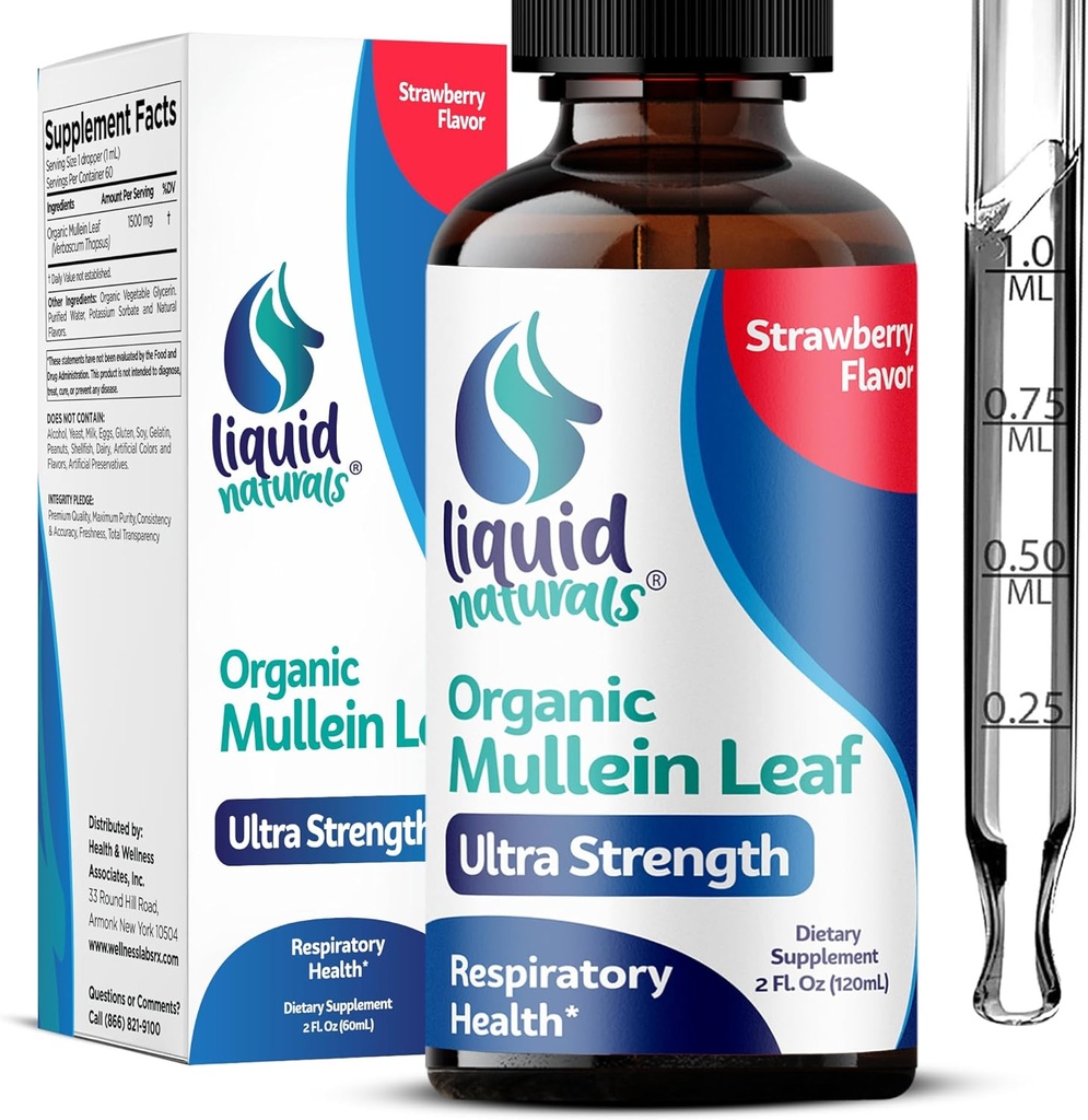 Oz, Mullein Leaf Extract for Lungs Strawberry Flavor, Mullien Lung Detox dan Cleanse, Mullen Tincture Dukung for Heavyly Breathing