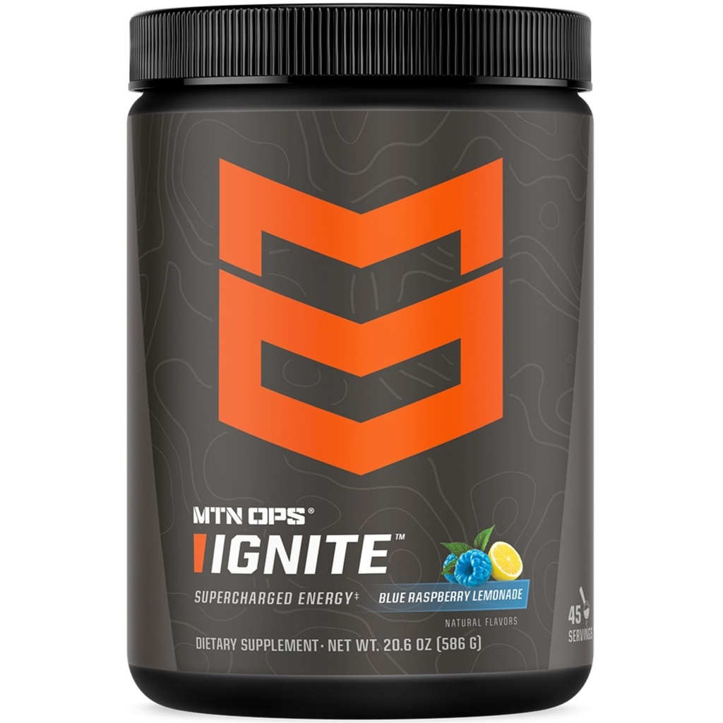 MTN OPS Ignite Energy Chowder, Gluten Free Nootropic Suppplement Drum Mix, L Arginine, L Citrulline, Caffeine & Nootropic Sugar Free Drink, 45 Servings, Blue Raspberry Lemonade