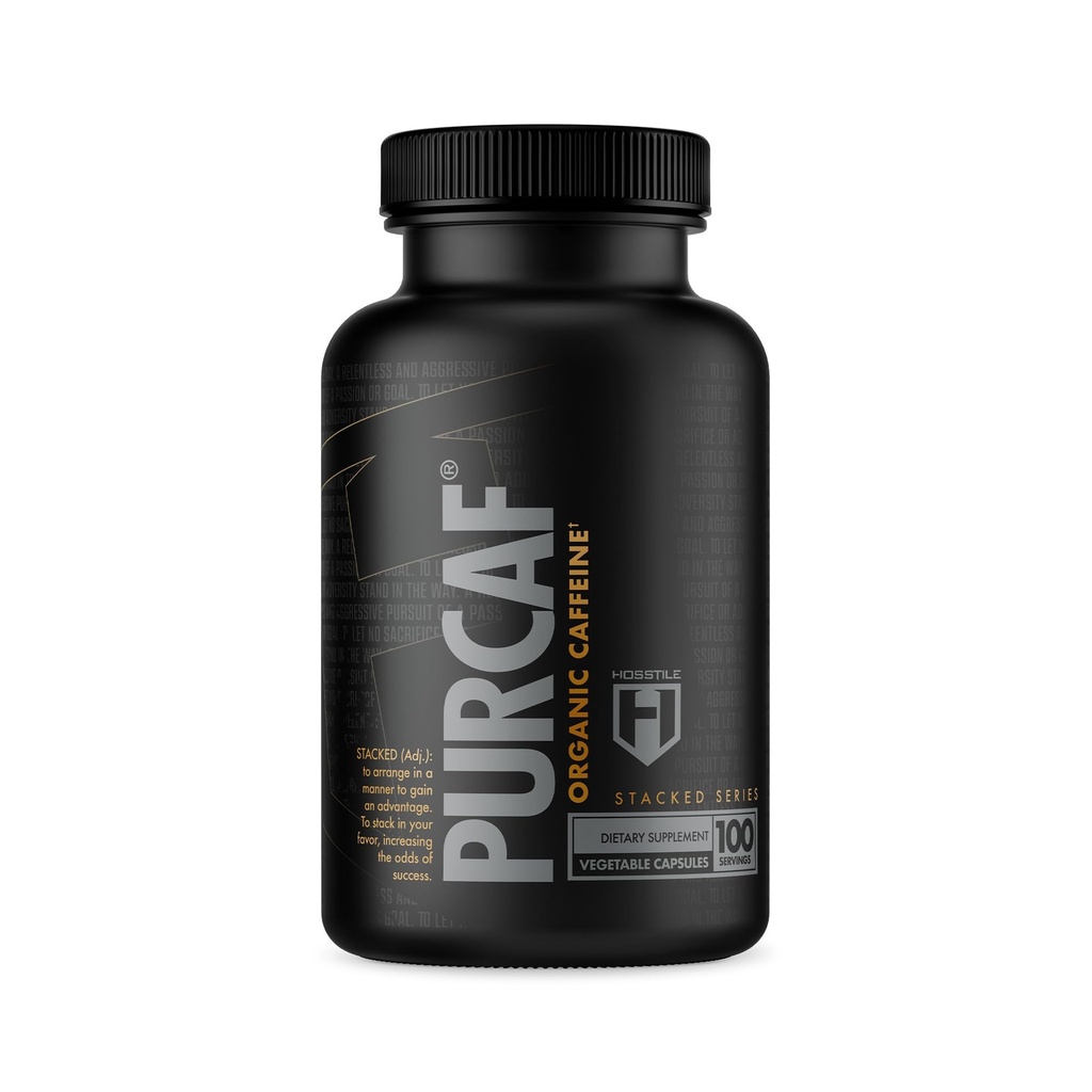 HOSSTILE PurCaf Organic Caffeine Kapsules, Natural Energy Suplement, No Crash or Jitters, Pre Workout Focus & Energy, 200mg Per Serving, 100 pil