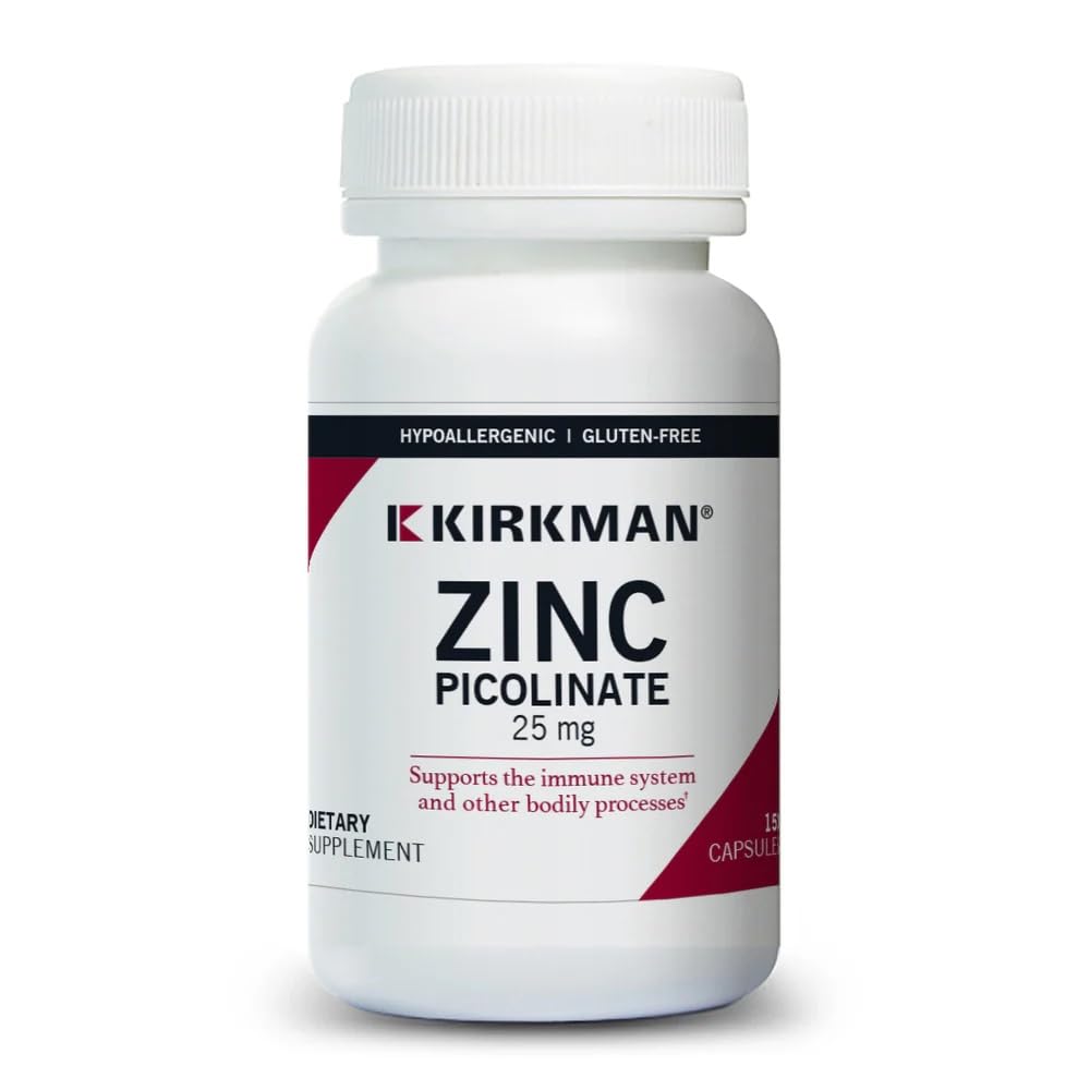 Kirkman - Zinc Picolinate 25 mg - hypoallergenic - 150 Vegetarian Capsules - Gluten Free - Casein Free - Mineral