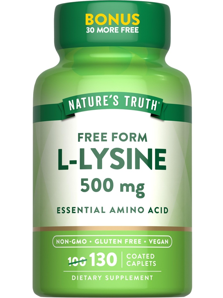 Nature 's Truth L-Lysine 500mg 124; 130 Caplet Coated 124; Formulir Bebas 124; Escule Amino Acid 124; Vegan, Non-GMO, & Gluten Free Supplemen