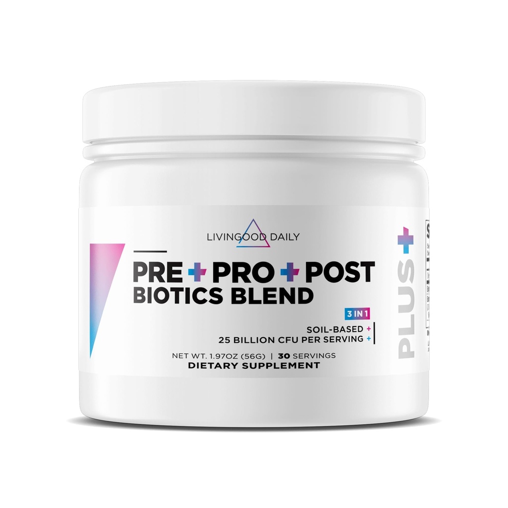 Livingood Daily Pra Pro Post Biotics Blend Powder, Digetical Health Supplement with Pregories from Organic Blue Agive Inulin, SBO Progories for Women & Men, Non GMO, Vegan, 30 Servings