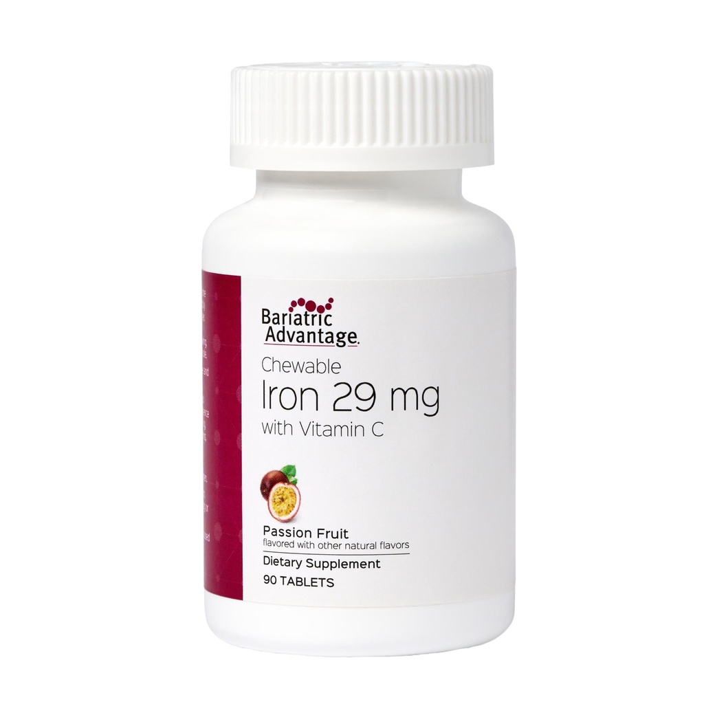 Bariatric Advices Chewable Iron 29 mg - for Bariatric Bedah Pasien - Iron with Vitamin C - No Iron Tasy - Ferrous Fumarate & Carbonyl Iron Supplemen - Passion Fruit - 90 Count