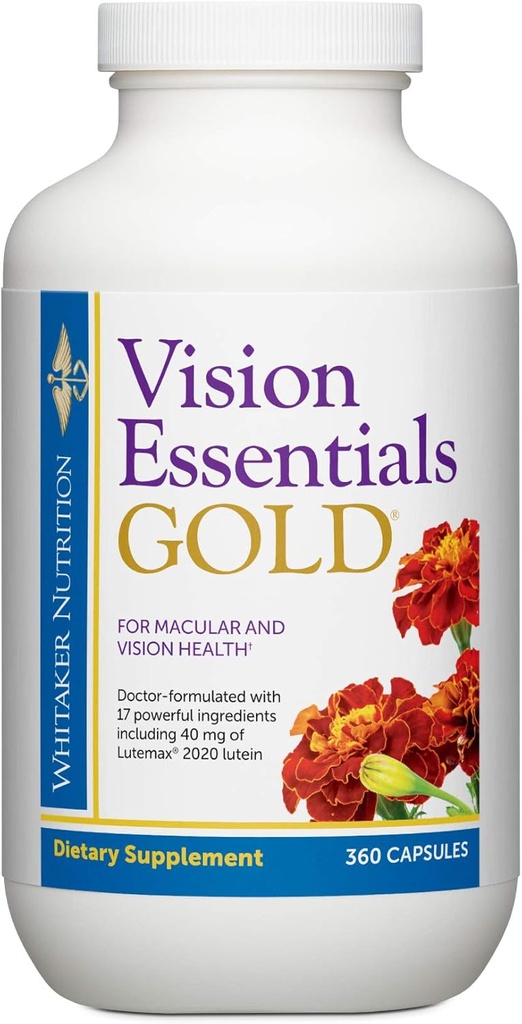 Dr. Whitaker Vision Esentials Gold - Eye Health Suplement with 40 mg of Lutein Plus Vitamin A & Iexanthin - Supports Macular Health and Shields Eyes Against Blue Light Exposure (360 Capsules)
