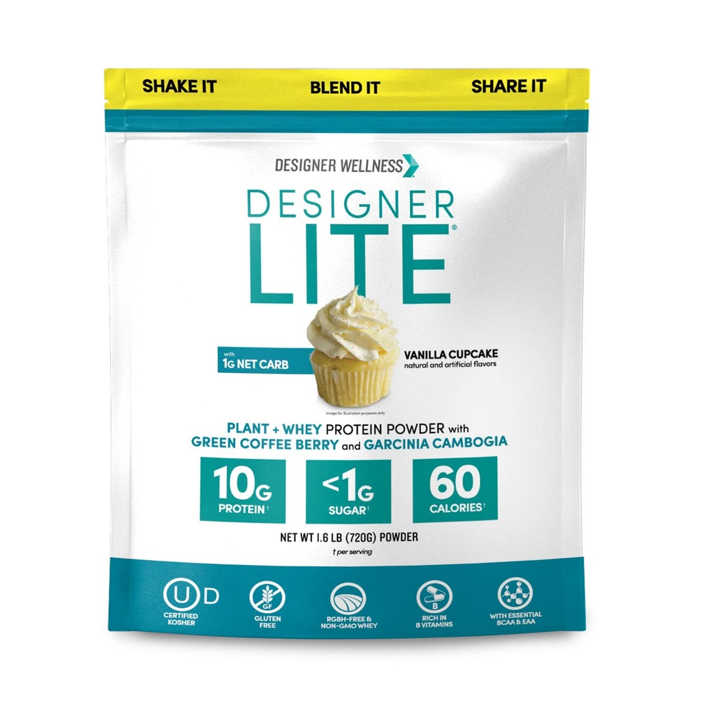 Designer Wellness, Designer Lite, Low Calorie Natural Protein, Prebiotic Fiber, Key Vitamin & Mineral, Vanilla Cupcake, 25.6 Ounces