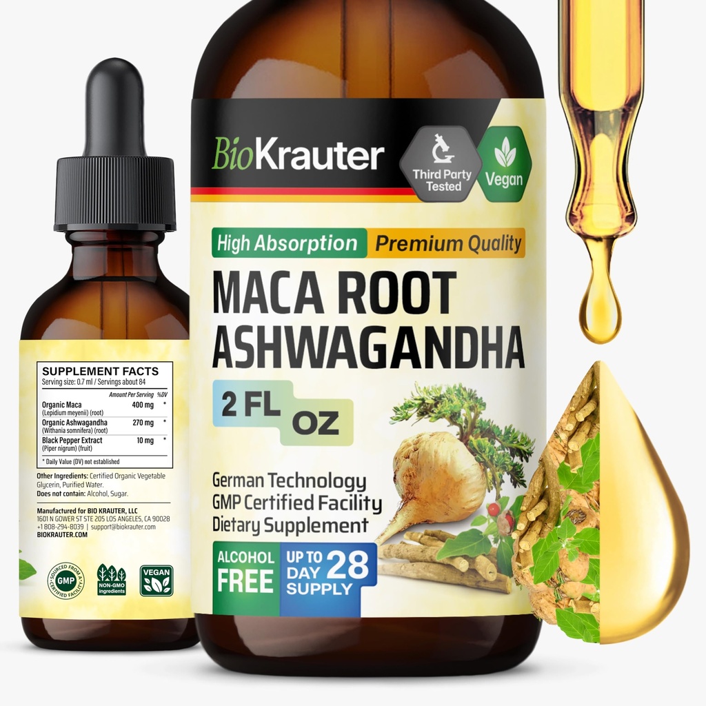 BIO KRAUTER Maca Root and Ashwagandha for Mood & Overall Support, 2 Fl.Oz