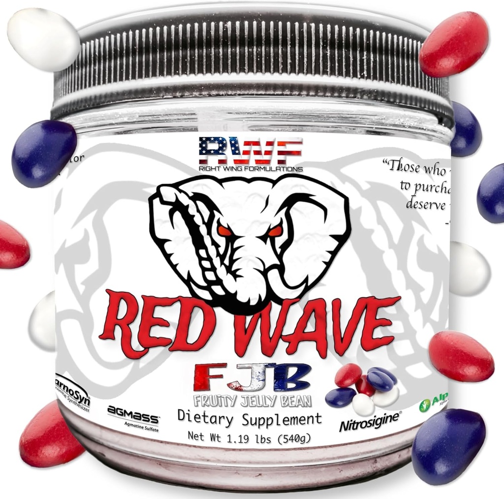 Red Wave Pra Workout Powder dengan Creatine for Men & Women - Fully Dosed Suplement, Citruline, Beta- Alanine, 300mg Blended Caffeine, Nootropics, Long Lasting Energy, 540 Grams (Fruity Jelly Bean)