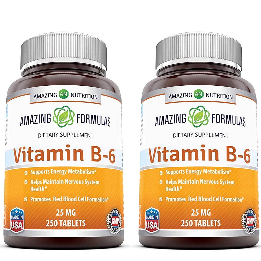 Amazing Formulas Vitamin B6 Pyridoxine 25mg 250 Tablets Supplemen 124; Non-GMO 124; Gluten Free Alag14; Dibuat di USA (2 Pack)