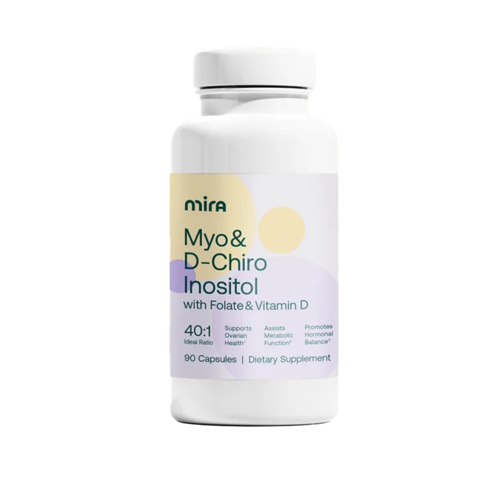 MIRA PCOS Supplement, Myo Inosiol & D-Chiro Inositol 40: 1 Rasio, Membantu Pengaturan Keseimbangan Hormonal Propinsi dan Dukung Kesehatan Ovarian & Metabolisme, 90 Capsules (30 Pelayan), 1 Botol
