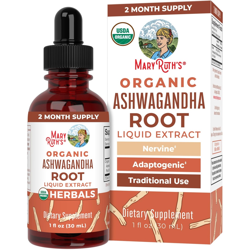 MaryRuth Organics Ashwagandha Root 124; USDA Organik Ashwagandha Liquid Drops 12.4; Stress Relief, Natural Calm, Relaxation dan Mood Dukungan Supplemen 124; Adaptogenik 124; Nervine Agene 124; Vegan 124; None-GMO 124; 60