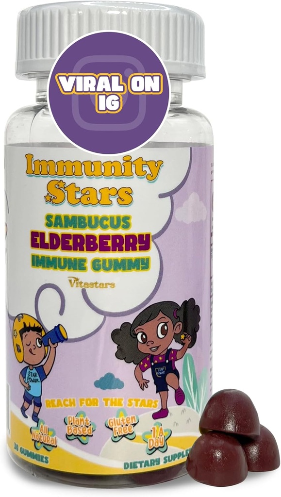 Elderberry Gummies dengan Vitamin C dan Zinc, Sambucus Elderberry Family Ammune Boost Gummies, 30 Gummi Delicious Pertahanan Anak-anak dan Dewasa