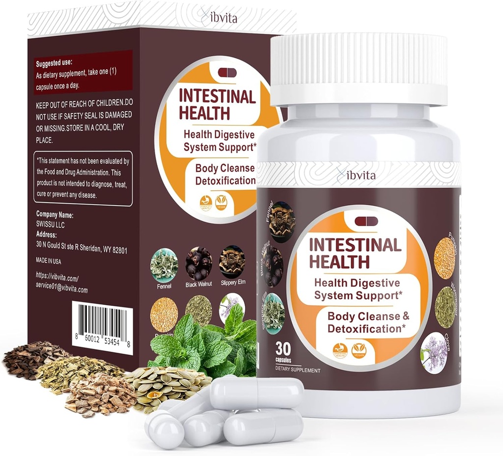 Gut Health Cleanse Detox Capsules - Instinal Cleaner dengan Wormwood, Black Walnut, Bulb Garlic, Clove Dukung Colon Cleanser & Ditrable System for Women & Men, 30 Caps