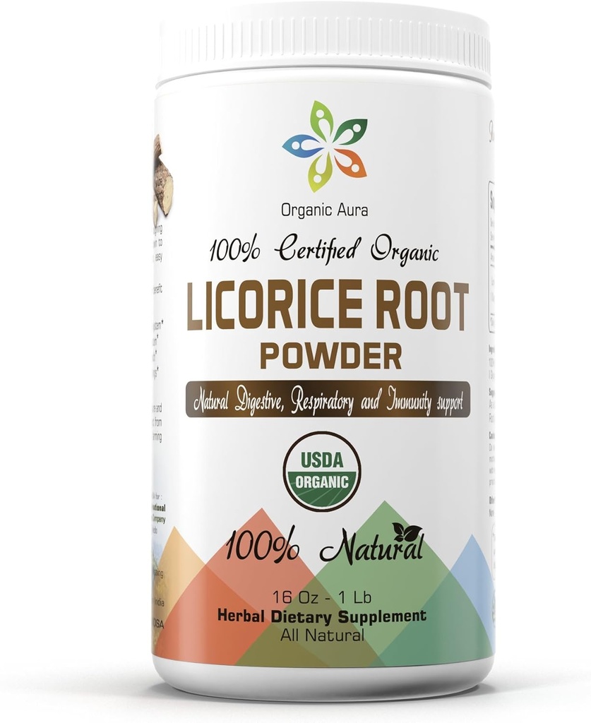 Aura Licorice Root Powder 16Oz-1Lb. Peningkatan Kesehatan. 100% Suplemen Superfood Natural dan Raw. Tidak ada GMO. Bebas Gluten.