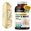 BIO KRAUTER Lions Mane Supplement Capsules 1800 mg - 250 Cacah - Vegan Lions Mane Powder untuk Dukungan Otak - 3 Bulan Supply - Tidak Ada Pemasangan