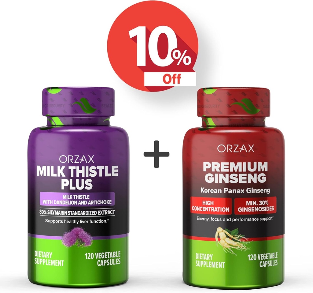 ORZAX Milk Thistle Plus 120 Vegatable Capsules dan Premium Ginseng 120 Vegatable Capsules, Bundle