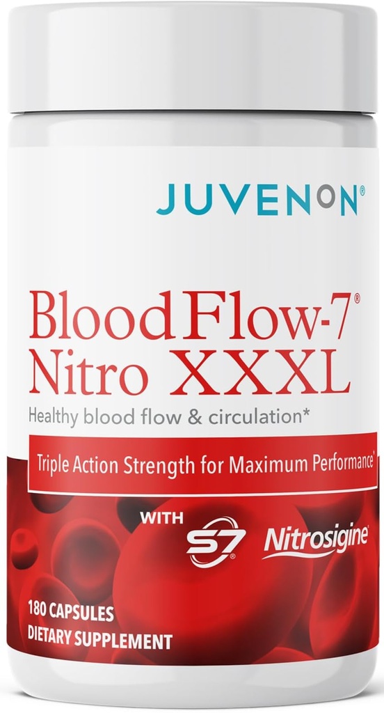 Juvenon BloodFlow-7 Nitric Oxide Suplemen dengan Nitroigin - Menimbulkan Formula untuk Absorpsi Maksimum - Sirkulasi Booster, Tekanan Darah, Dukungan Kolesterol (180 Cacah (Paket 1))