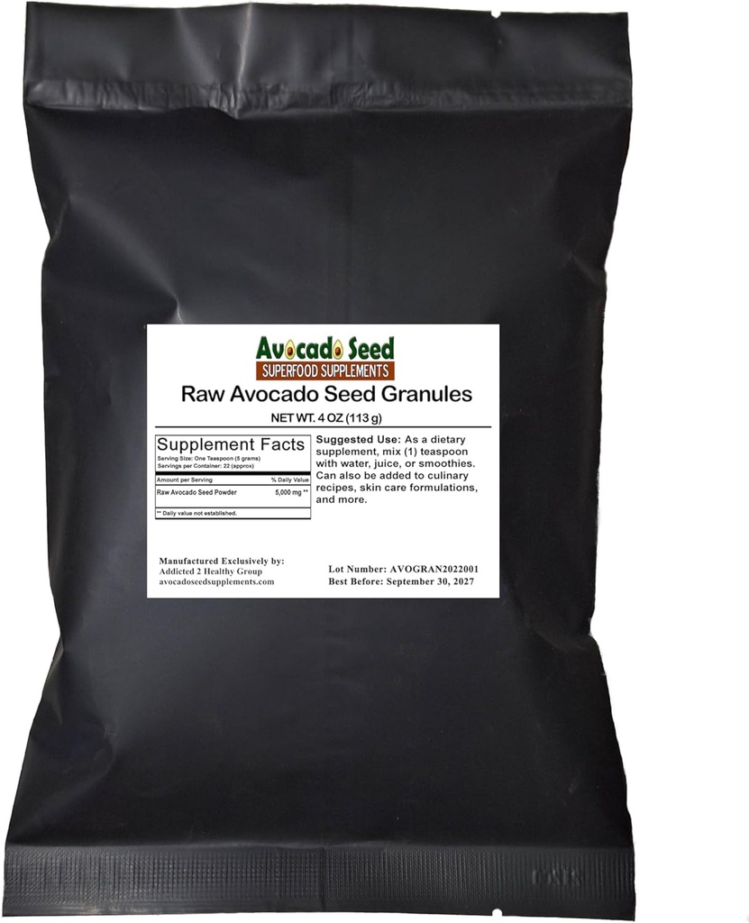 Raw Avocado Seed Granules 4 Ounces - Antioksidants, Fiber, Kolesterol, Heart Health, Skin Care- Made in USA- Original Manufaktur