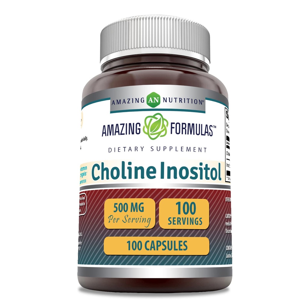 Amazing Formulas Chooline & Inositol 500 Mg Suplemen 124; Capsules 124; Non-GMO 124; Gluten- Free Gluten-; Dibuat di USA (1 Pack 124; 100 Count)