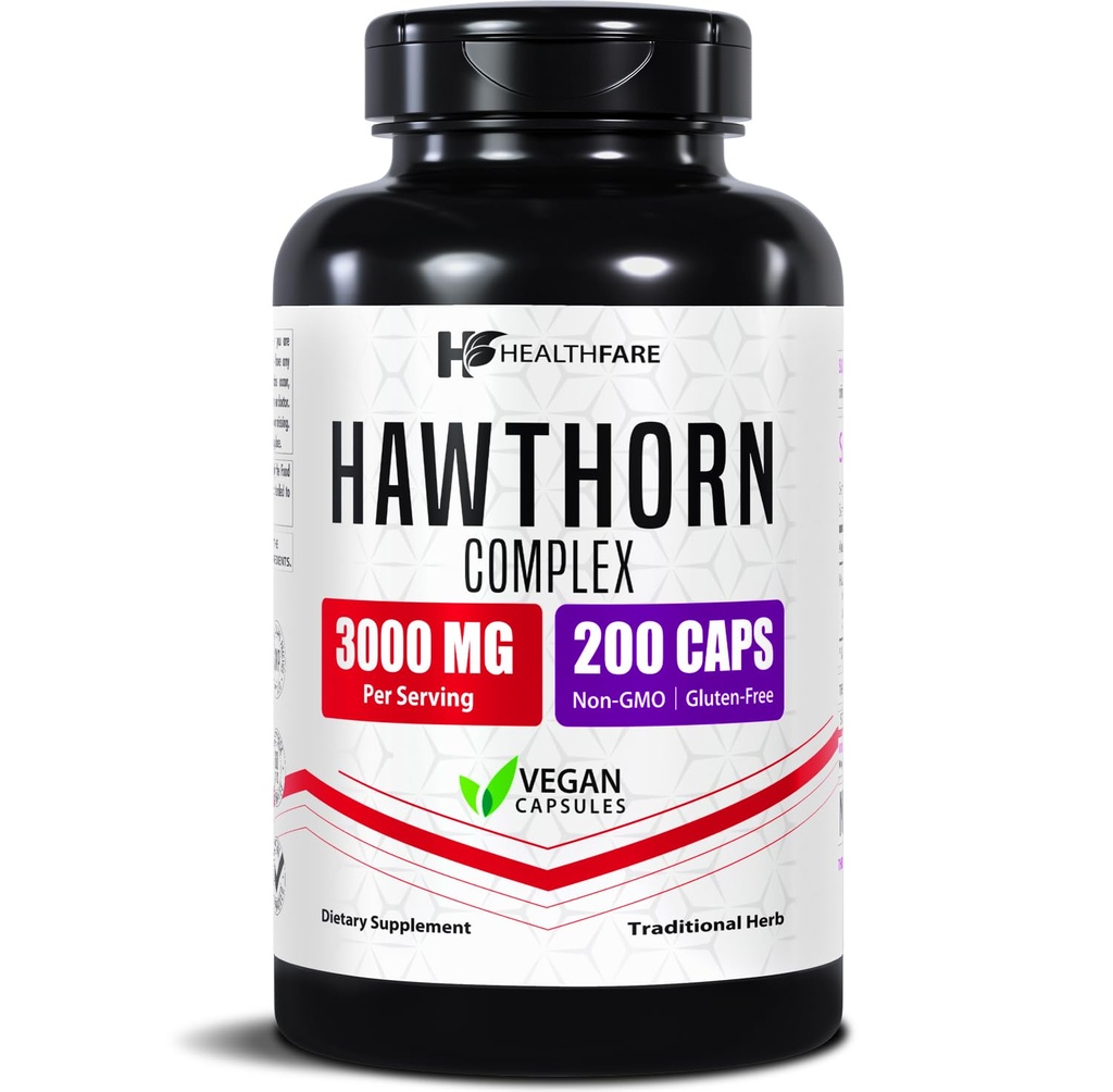 Healtfare Hawthorn Berry Explement Extract 3000mg 124; Extra Strength Hermula Formula 124; 200 Vegan Capsules 12.4; Mendukung Heart & Circulation Health 124; Non-GMO, Gluten- Gratis 124; Dibuat di Amerika Serikat
