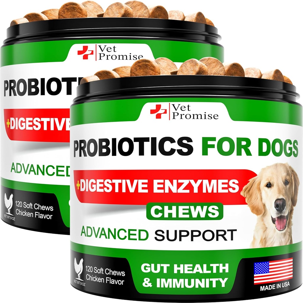 (2 Pack) Progres for Dogs - Probile Dog dan Digetical Enzymes for Gut Health, Itchy Skin, Allergies, Imunity, Yeast Saldo - Prestice - Menguring Diare, Gas - 240 Probiotic Chews for Dogs