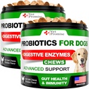 (2 Pack) Progres for Dogs - Probile Dog dan Digetical Enzymes for Gut Health, Itchy Skin, Allergies, Imunity, Yeast Saldo - Prestice - Menguring Diare, Gas - 240 Probiotic Chews for Dogs