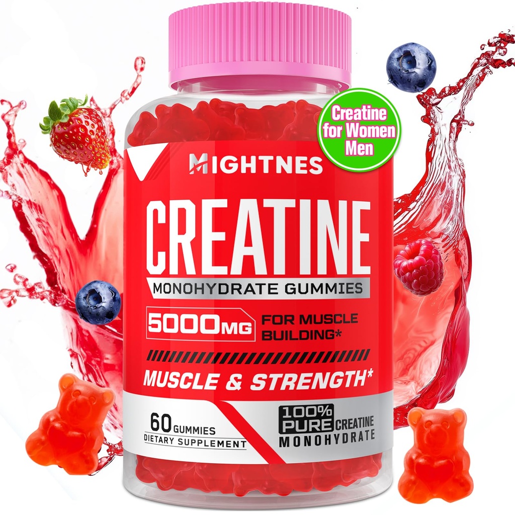 Creatine Monohydrate Gummies for Men & Women - Creatine Pre-Workout Gummies with Taurine & Vitamin B6 B12 for Maximum Power, Muscle, Energy, Endurance & Focus, Organik, Vegan-60 Count
