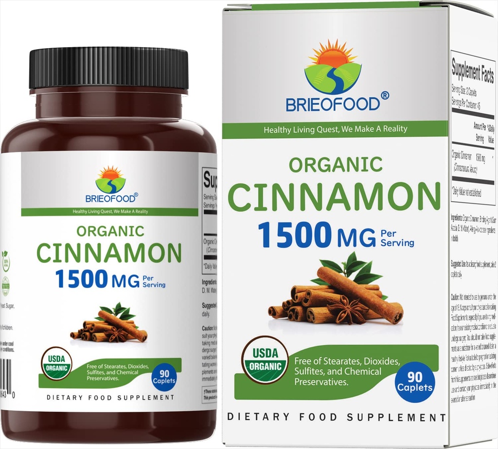 Cinnamon Organik Brieofood 1500mg, 45 hamba, Vegetarian, Gluten Free, 90 tablet Vegetarian