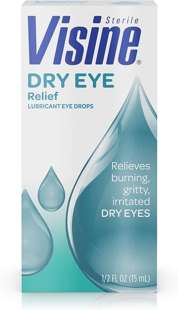 Visine Dry Eye Relief Lubricant Eye Drops with Polyethylene Glycol 400 to Moisturize and Soothe Irroted, Gritty and Dry Eyes, Designed to Work Like Real Tears, 0.5 FLAZ
