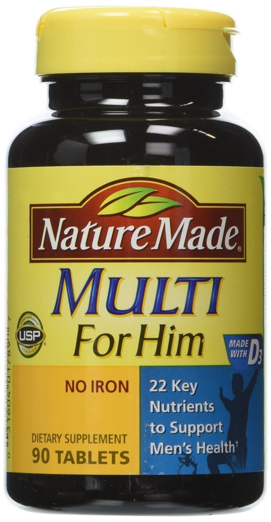 Nature Made Multivitamin For Nya, Men 's Multivitamin for Daily Nutrisi Dukungan, 90 Tablet (Paket 3)