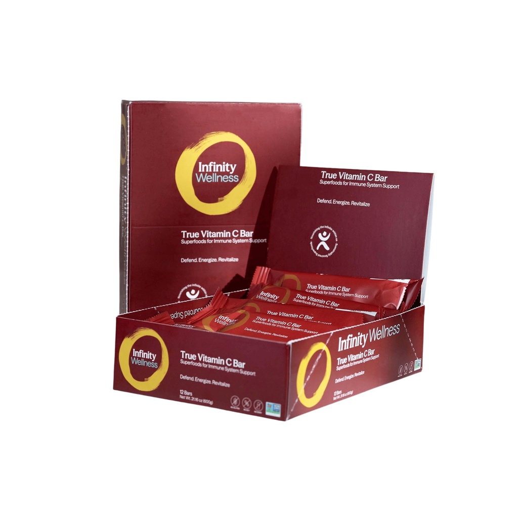 Infinity C Superfood Bars, Bar Energi Sehat dengan 1125 mg Whole Food Vitamin C, Imune Boosting Plant Based Ingredians, Camu Camu, Acerola, Amla Powder, & Shilajit, Raw, Gluten Free, Non GMO