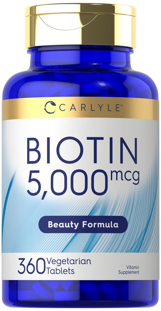 Carlyle Biotin 5000mcg 124; 360 Vegetarian Tablet 2.4; Beauty Formula Supplemen Non- GMO, Gluten Free