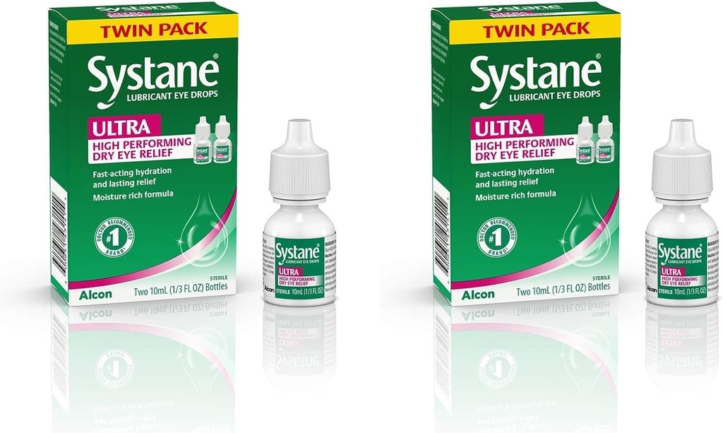 Systane Ultra Lubricant Eye Drops, Artificial Tears for Dry Eye, Twin Pack, 10-mL Masing-masing (Pack of 2)