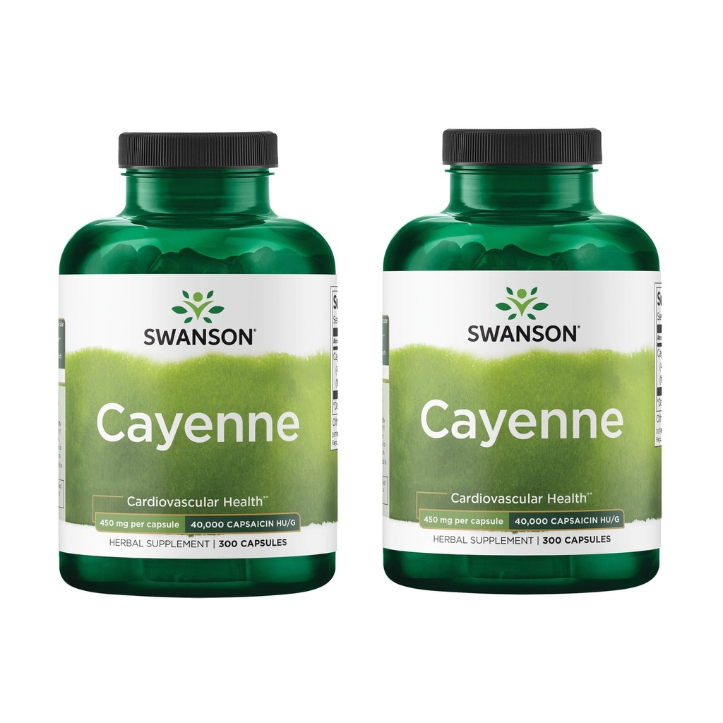 Swanson Cayenne - Herbal Supplement Promoring Divalry, Circulation & Metabolism Dukung - Natural Formula May Dukung Heart Health - (300 Capsules, 450mg Masing-masing) (2 Pack)