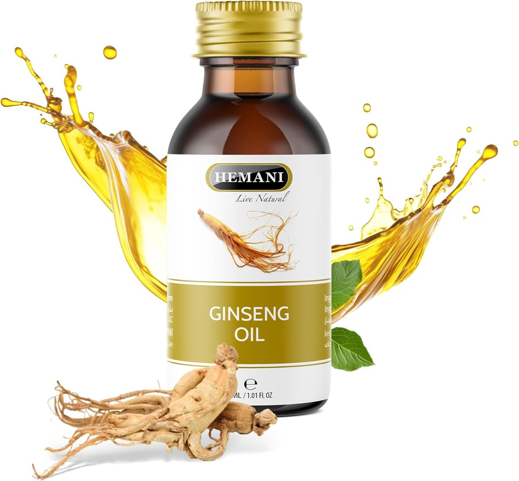 Hemani Ginseng Oil 30ml, Aceite de Ginseng, 100% Herbal Alam Ginseng Serum untuk Rambut dan Skin Care, Premium Ginseng Oil untuk Nucheshing dan Revitalisasi Rambut & Skin