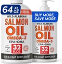 StrellaLab 64 OZ Salmon Oil for Dogs - Omega 3 for Dogs & Cats, Itch & Allergy Relief, Wild Alaska Salmon Oil Dog Skin, Dog Fish Oil Liquid, Shedding Tambahan EPA & DHA Fatty Accids - 2PACK