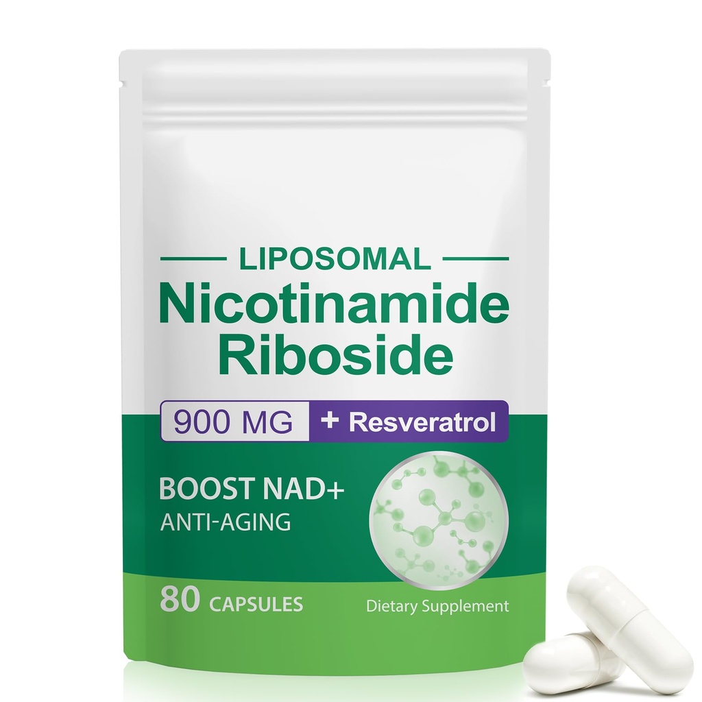 Tambahan NAD, NAD + Nicotinamide Riberide Resveratrol 900mg, Tambahan Dietary untuk Fungsi Sel Sehat, NAD + Fuels Cellular Defense and Cctivates Anti- Aging Genes 80 Capsules