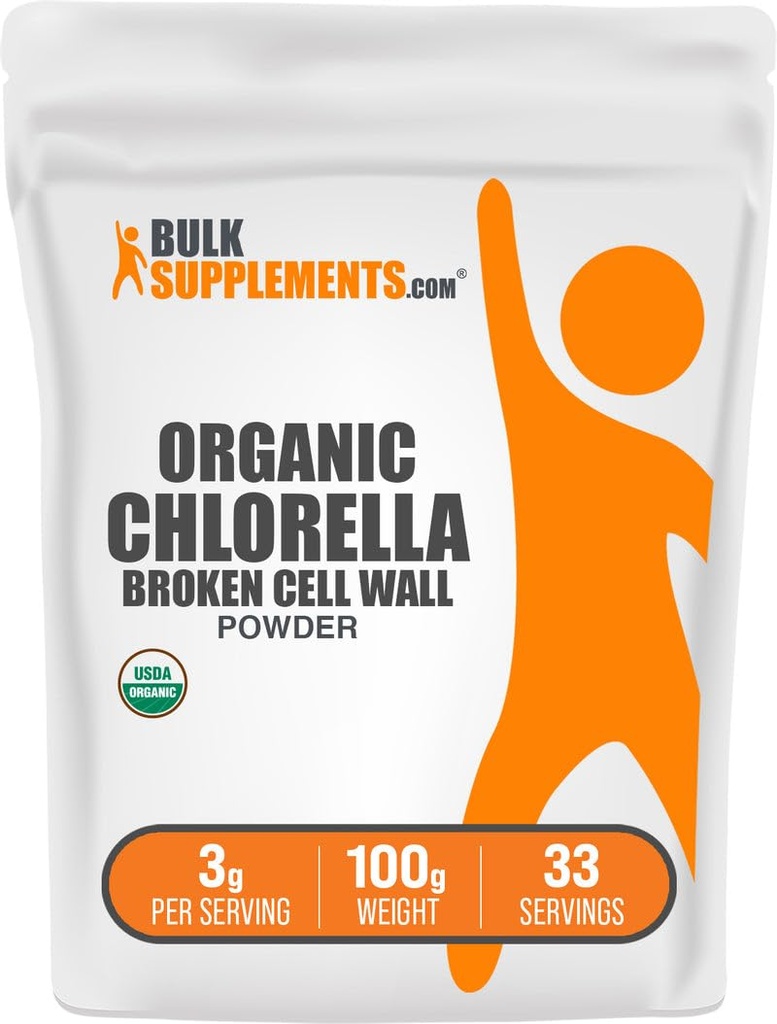 BuckSupplements.com Organic Chlorella Powder - Broken Cell Wall, Green Superfood Powder, Chlorella Suplement - Gluten Bebas, 3g per Serving, 100g (3.5 oz) (Paket 1)