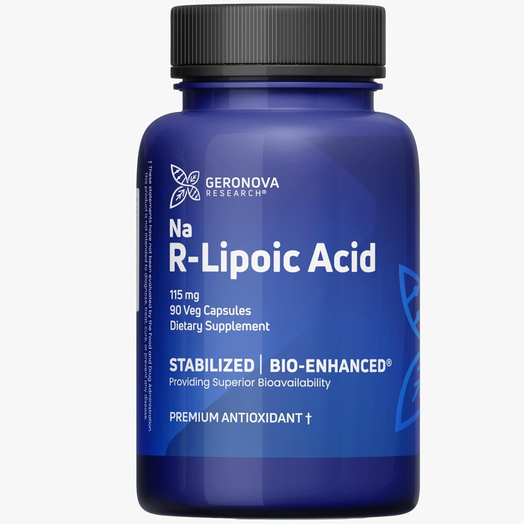 Geronova Research Bio- Enhanced R-Lipoic Acid, 115 mg Kapsul - 3 Bulan Supply - Stabilisasi R Alpha Lipoic Acid dengan Enhanced Absorpsi - R Lipoic Acids Suplemen - 90 Count