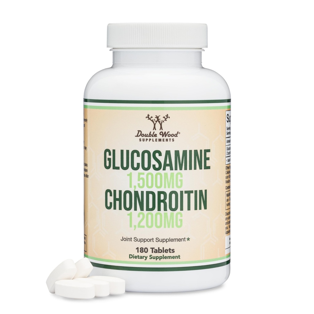 Glucosamin Chondroitin Triple Energy (1.500mg Glucosamine Sulfate, 1.200 mg Chondroitin) 180 Tablet, Dua Pasokan Bulan (Dukungan Gabungan) Glutten Bebas, Non-GMO dengan Double Wood
