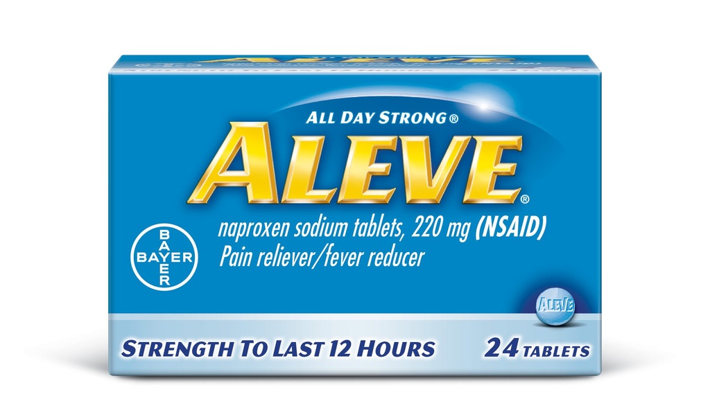 Aleve Tablets dengan Naproxen Sodium, 220mg (NSAID) Pain Reliever / Fever Reducer, 24 Count, Blue