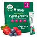 Zena Nutrition Organic Super Greens Powder, 70 + Superfood, 0 Sugar, 5G Fiber, Spirulina, Chlorella, Antioksidants, Preofil / Prograin, Digevices Enzymes, Mixed Berry, 45 Drum Packet