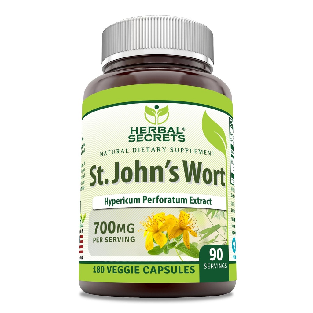 Herbal Secrets St. John 's Welt 700 Mg 124; Vegetarian Capsules Supplemen 124; Non-GMO 124; Gluten- Free Gluten-Free 124; Made in USA (1 Pack 124; 180 Count)
