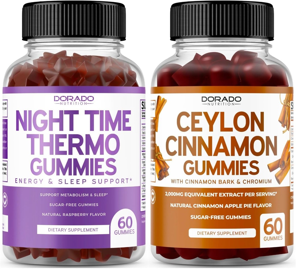 Night Time Fat Burner (60 Gummies) Weight Loss & Metabolism Raspberry Flavorin Melonalin Suplemen dan Cinnamon Ceylon (60 Capsule) Hamble Overall Wellness Suppplemen - Vegan & Dibuat di Amerika Serikat