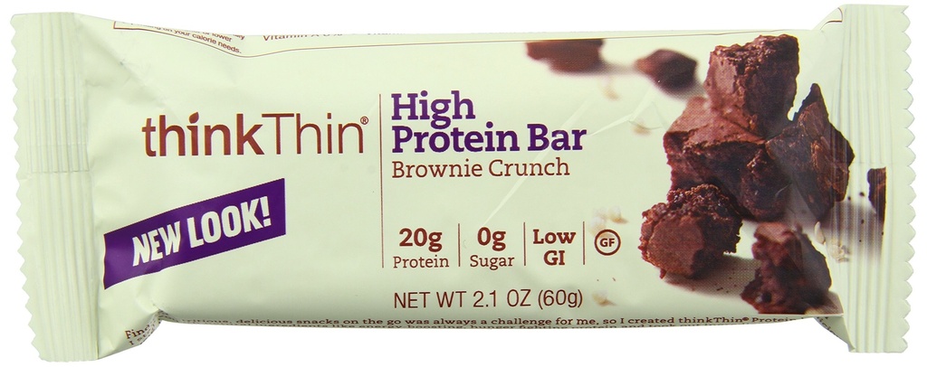 ThinkThin High Protein Bar, Brownie Crunch, 60 g, Bars, 10 Cacah