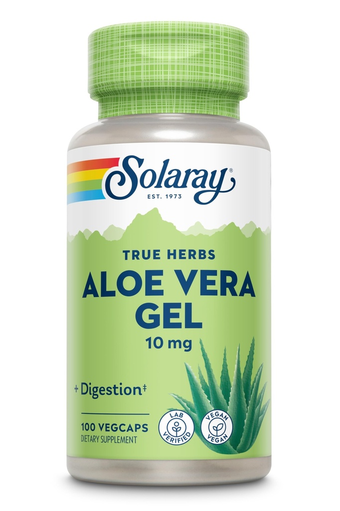 SOLARAY Aloe Vera Gel berkonsentrasi 200X - Sama dengan 2000mg Fresh Gel, Aloe Vera Capsules dengan Ginger, Peppermint dan Parsley, Herbal Wellness Dukungan, Vegan, Non-GMO, Jaminan 60- Day, 100 Pelayan