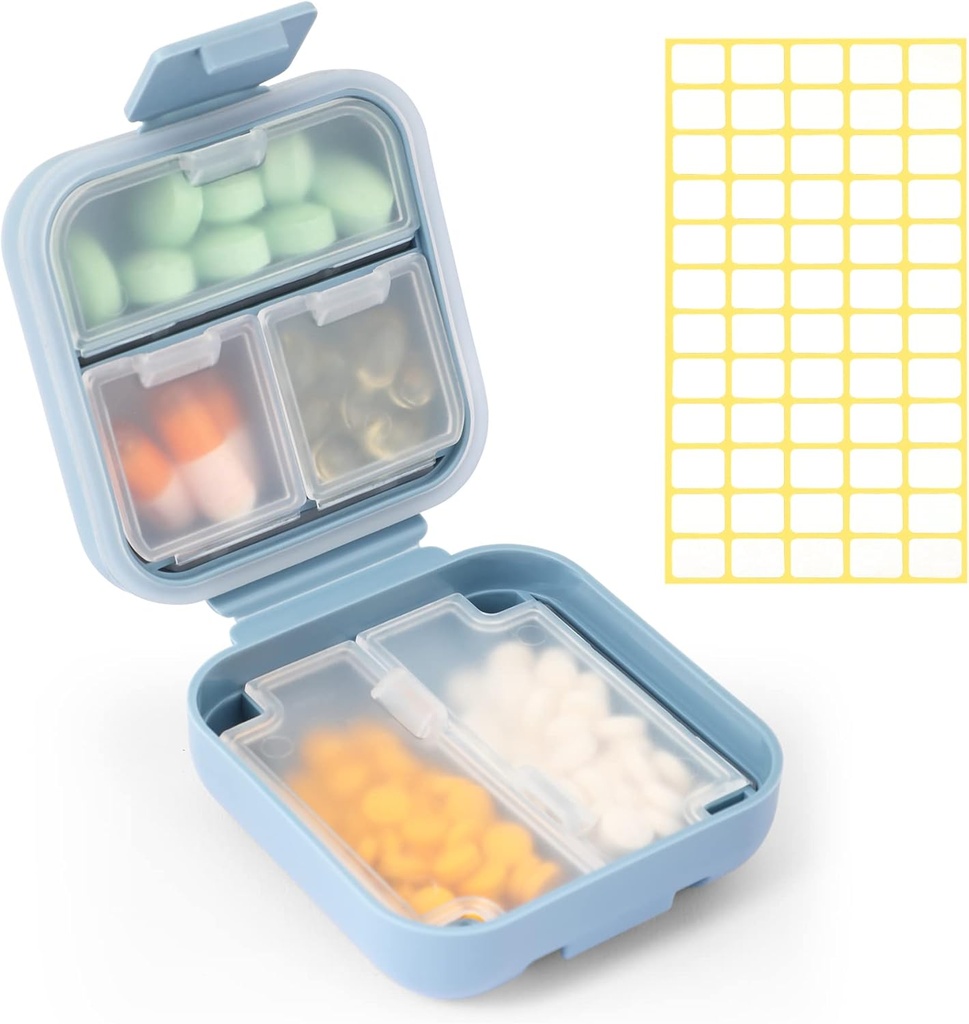Dynippy Daily Pill Organizer 5 Kompartemen Moicible Portabel Kasus Pil Kecil untuk Pocket Purse Travel Box Portable Medicine Vitamin Oil Ikan Hoolder (Blue)