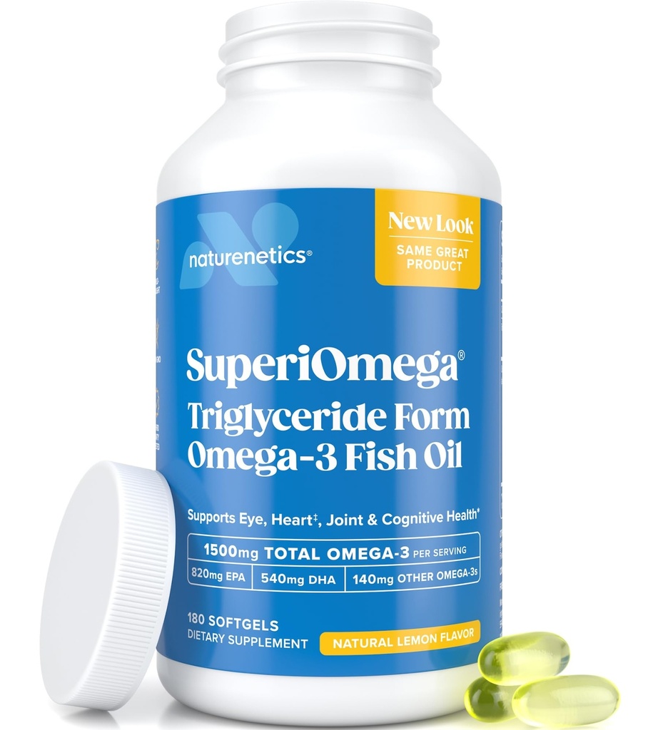 Trigliseride Omega 3 Fish Oil - EPA Tinggi & DHA untuk Eye, Gabungan, Jantung & Otak Dukungan - Omegaga- 3 Acids Gendut - Limon Flavor - 180 Softgel - 90 Hari Suppply