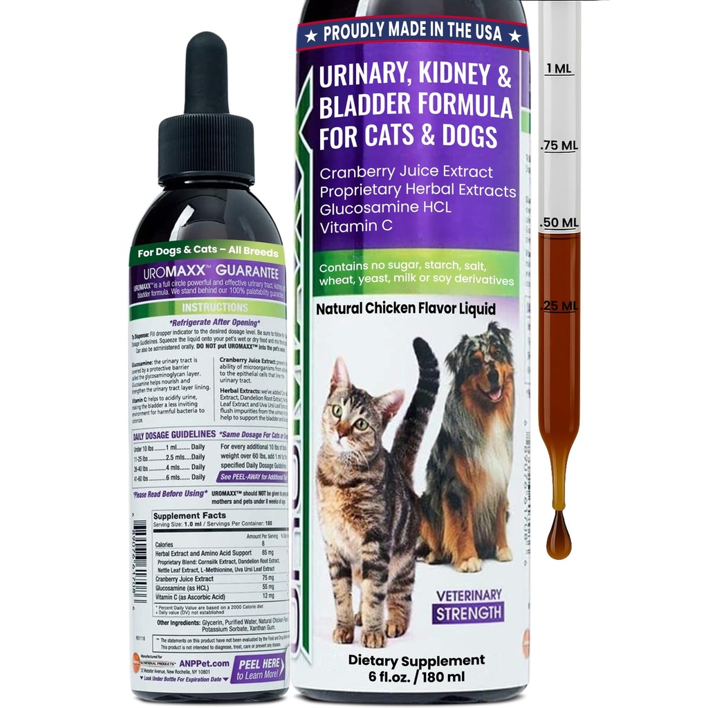 Treatment Tract Urinary Cat & Dog, Bladder & Kidney Dukungan untuk Dogs and Cats, Pet Care Yang Kuat, dengan Cair Cair Cranberry & Glucosamine, Chicken Flavor, 6 oz Bottle, 1 Pack