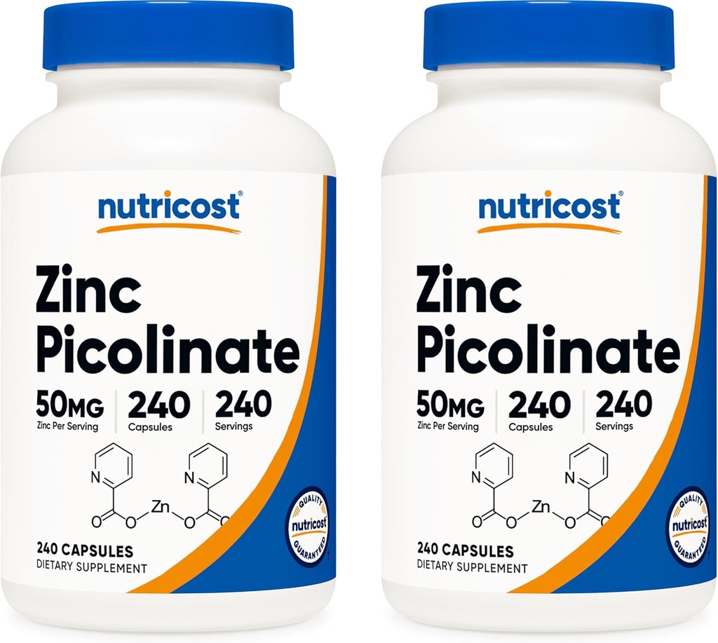 Nutricost Zinc Picolinate 50mg, 240 Vegetarian Capsules (2 Botol) - Gluten Free and Non- GMO