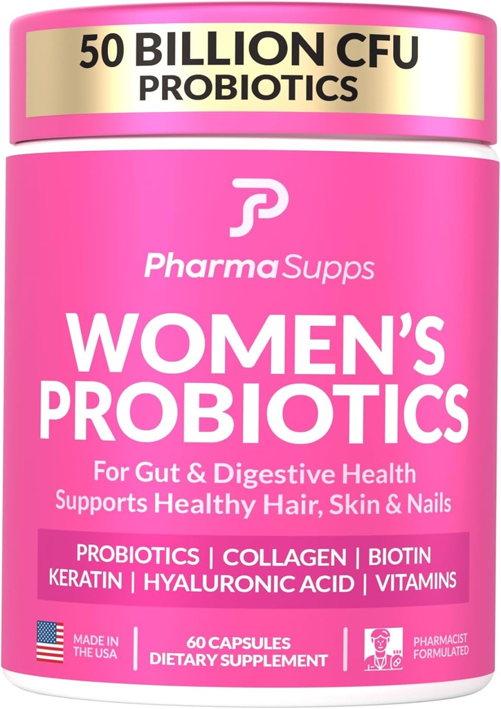 Advanced Women 's Progories for Gut Health with Hair, Skin, & Nails Vitamin Support - 50 Billion CFU w / Collagen, Biotin & Keratin - Probiotic Supplemen Kesehatan Digetical & Bloating Relief.